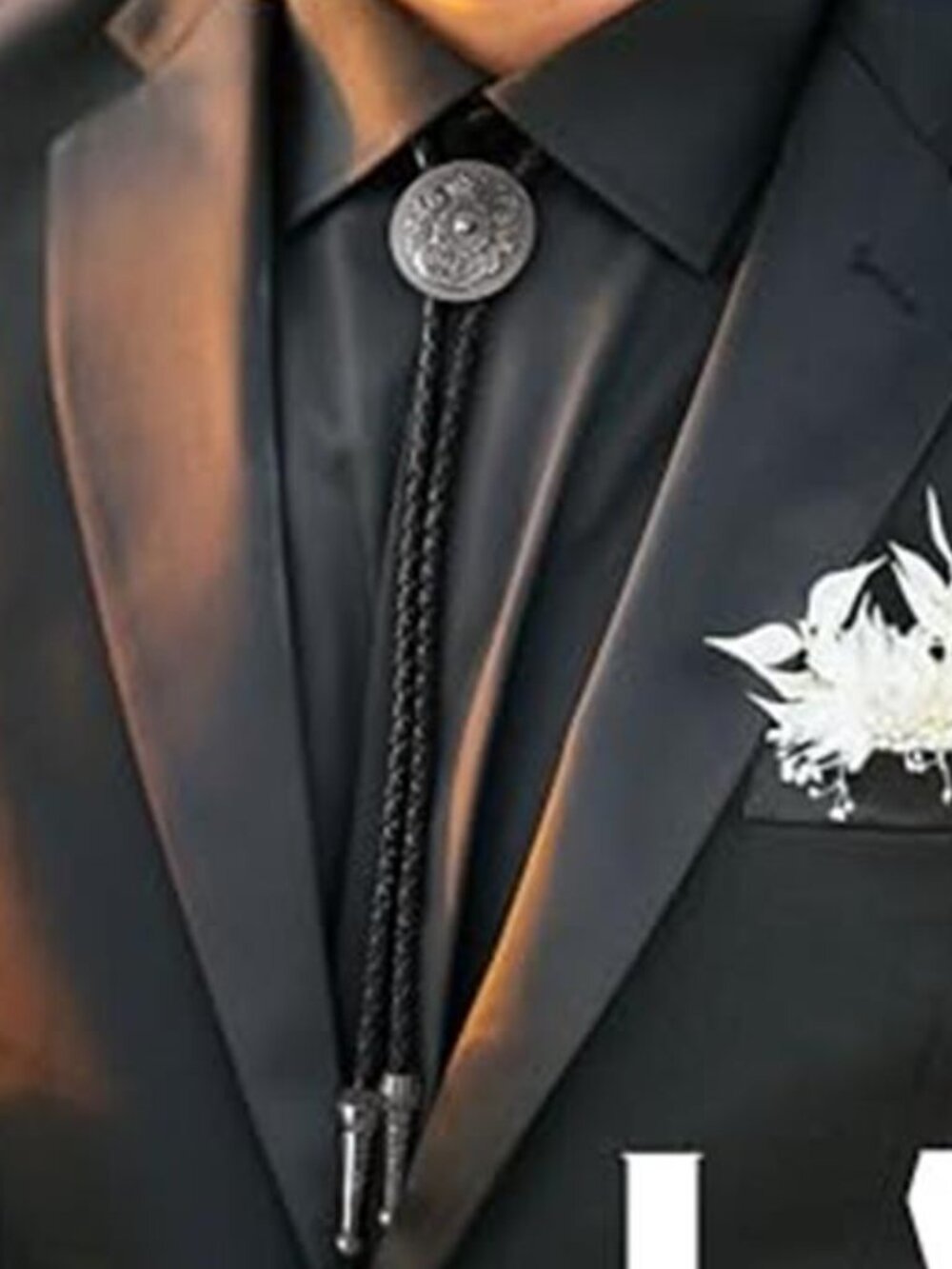 Silver Tone Flower Rhinestone Bolo Tie Handmade Western Cowboy Unisex